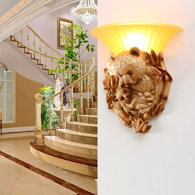 Resin Bear Mom and Baby Sconce Light Vintage 1-Light Golden Wall Mount Lighting Ideas