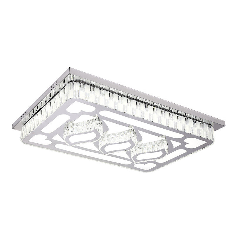 Stainless Steel Rectangle Flush Lamp Contemporary Crystal Flush Mount LED Light for Living Room