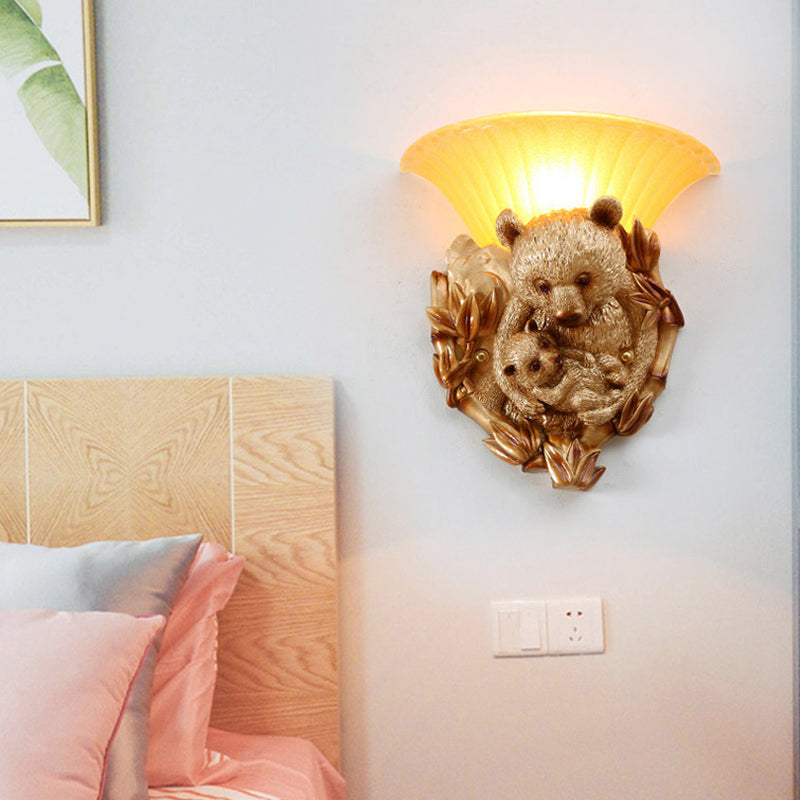 Resin Bear Mom y Baby Sconce Light Vintage Ideas de iluminación de montaje dorado de 1 luces de 1 luces