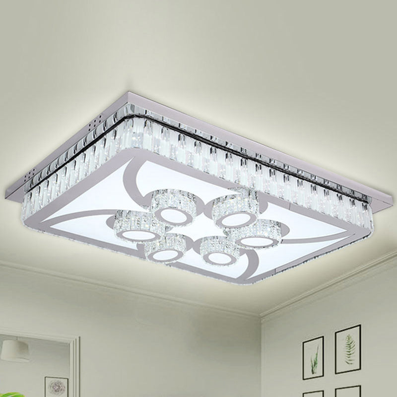 Stainless Steel Rectangle Flush Lamp Contemporary Crystal Flush Mount LED Light for Living Room