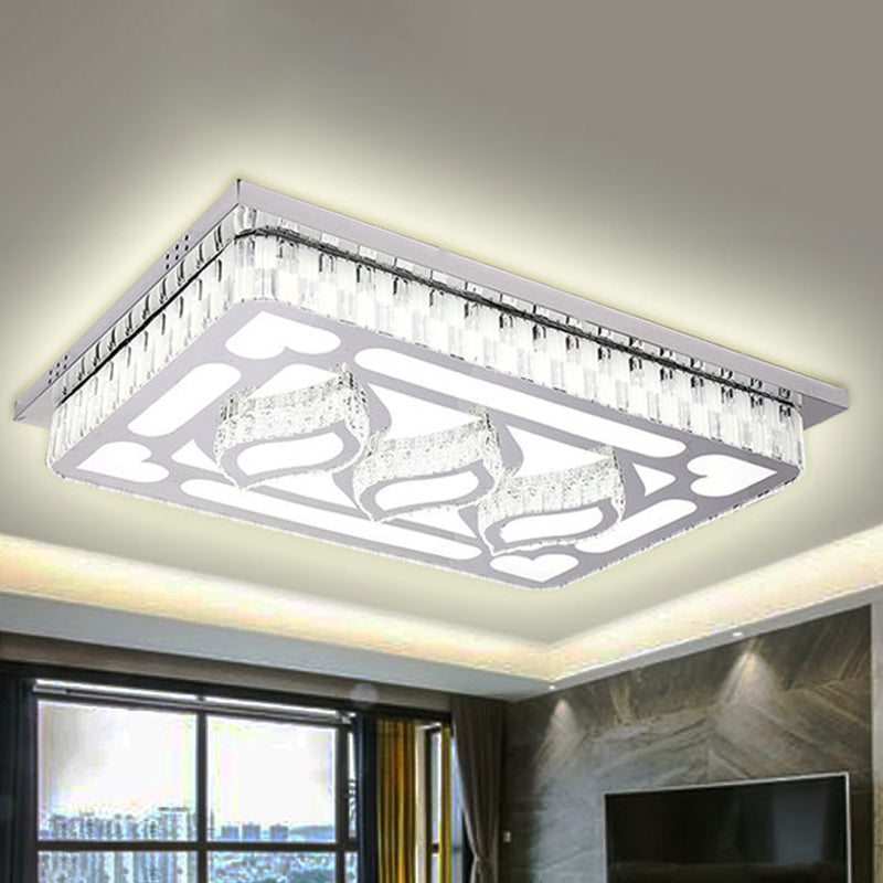 Stainless Steel Rectangle Flush Lamp Contemporary Crystal Flush Mount LED Light for Living Room
