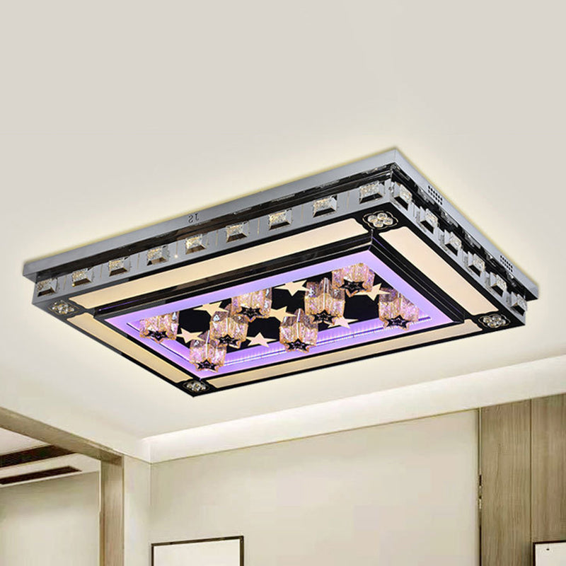 Stainless Steel Rectangle Flush Lamp Contemporary Crystal Flush Mount LED Light for Living Room