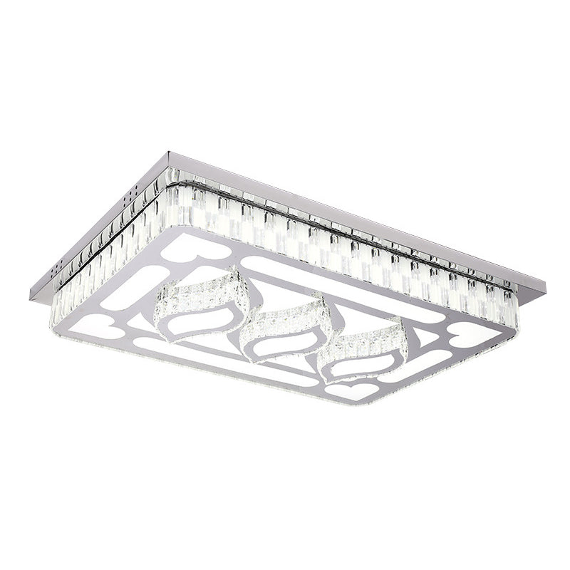 Stainless Steel Rectangle Flush Lamp Contemporary Crystal Flush Mount LED Light for Living Room