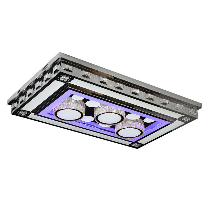 Stainless Steel Rectangle Flush Lamp Contemporary Crystal Flush Mount LED Light for Living Room