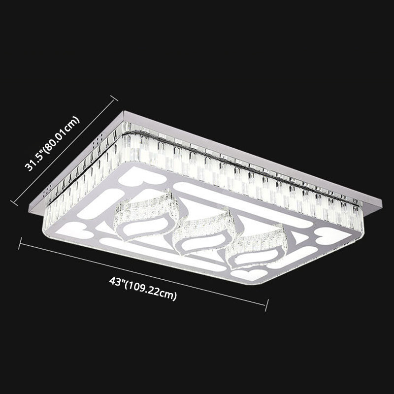 Stainless Steel Rectangle Flush Lamp Contemporary Crystal Flush Mount LED Light for Living Room