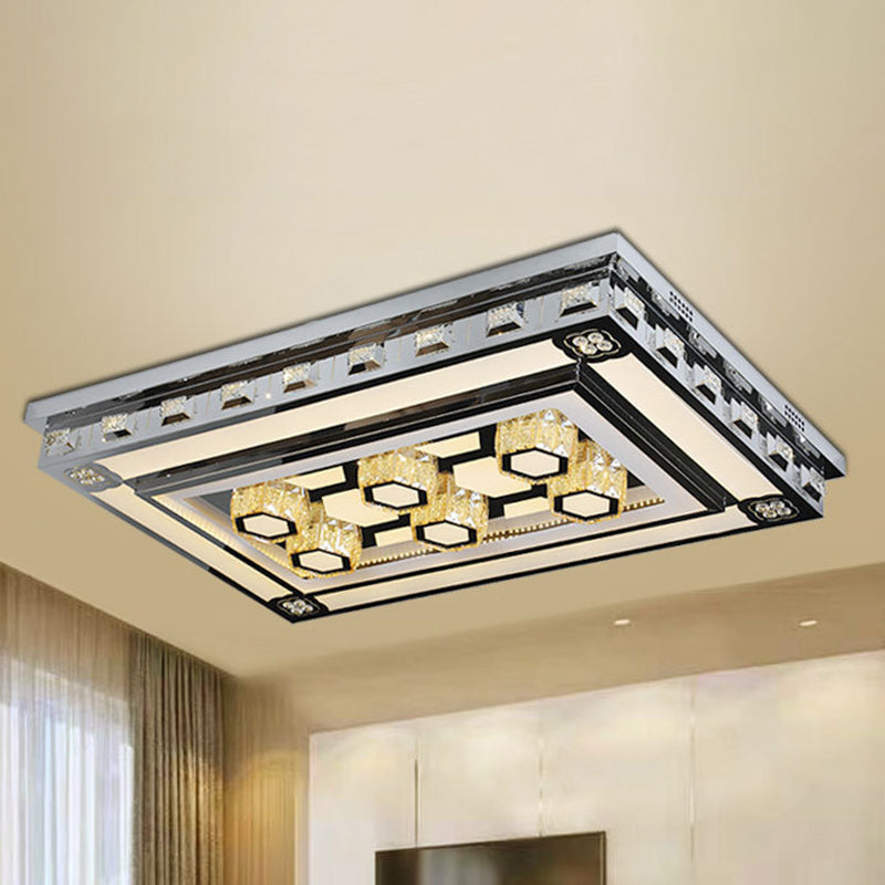 Stainless Steel Rectangle Flush Lamp Contemporary Crystal Flush Mount LED Light for Living Room