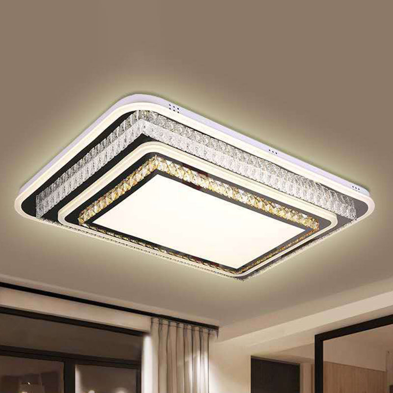 Stainless Steel Rectangle Flush Lamp Contemporary Crystal Flush Mount LED Light for Living Room