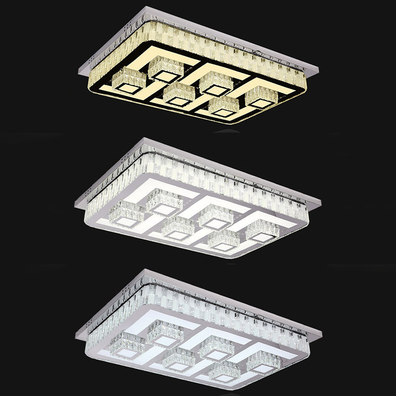 Stainless Steel Rectangle Flush Lamp Contemporary Crystal Flush Mount LED Light for Living Room
