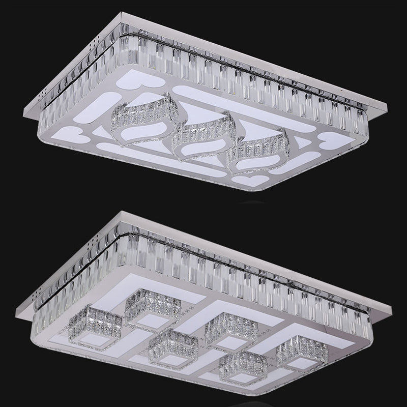 Stainless Steel Rectangle Flush Lamp Contemporary Crystal Flush Mount LED Light for Living Room