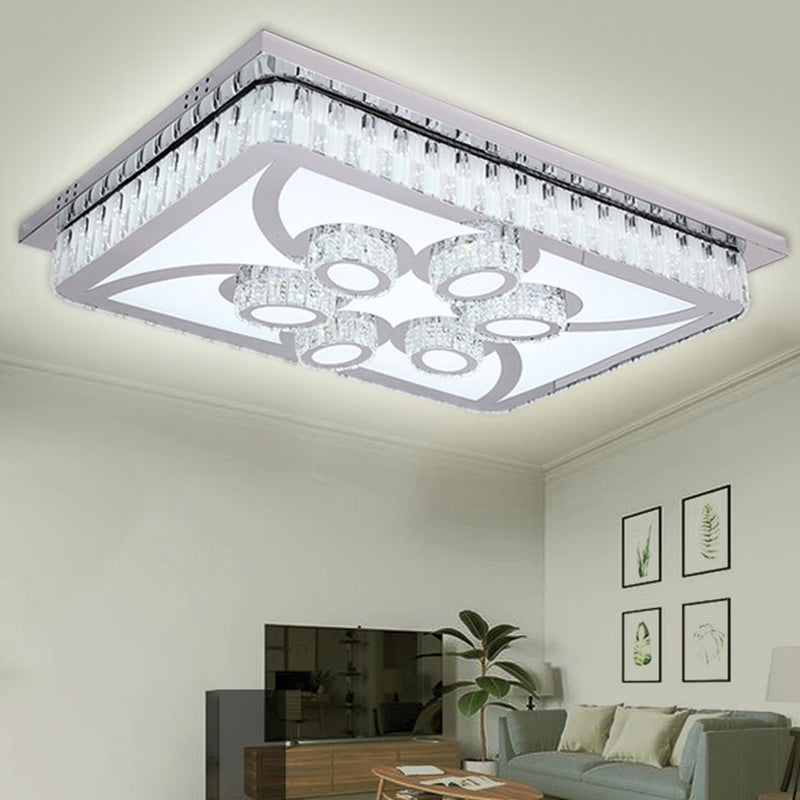 Stainless Steel Rectangle Flush Lamp Contemporary Crystal Flush Mount LED Light for Living Room