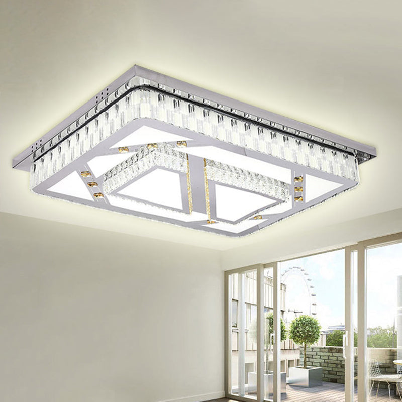 Stainless Steel Rectangle Flush Lamp Contemporary Crystal Flush Mount LED Light for Living Room