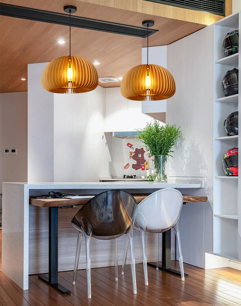 Syliments en bois massif de style japonais Shading Light Light 1-Light Pumpkin Shape Lighting Ayémorrat pour la salle à manger de cuisine