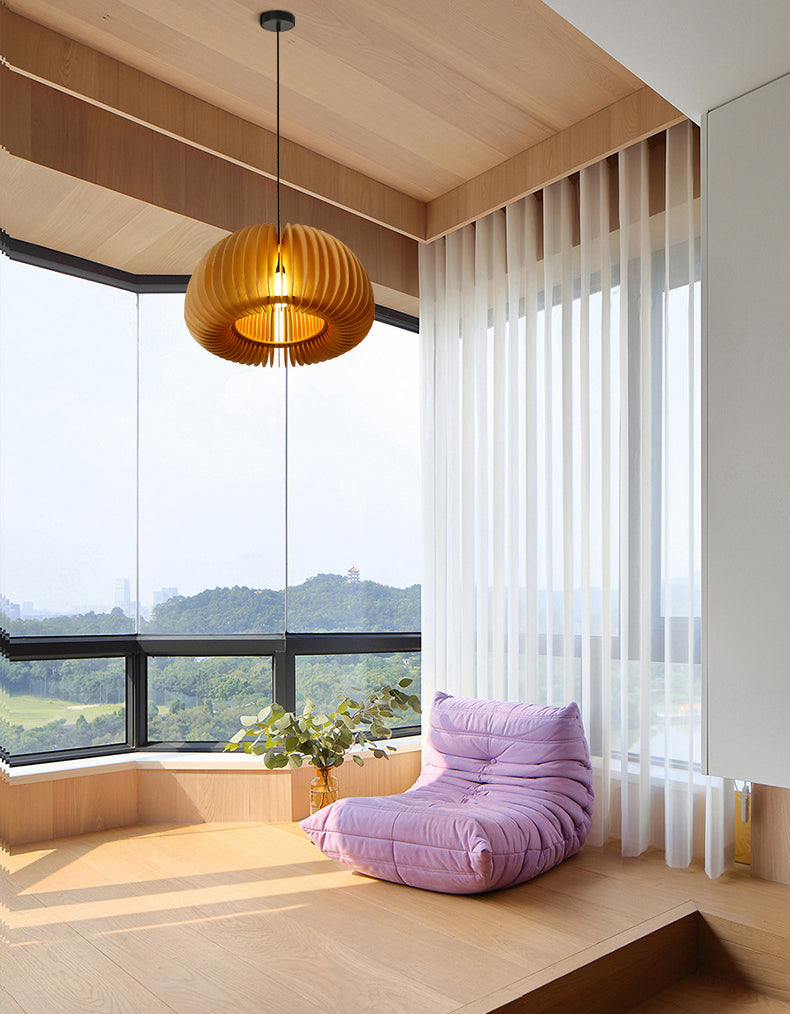 Syliments en bois massif de style japonais Shading Light Light 1-Light Pumpkin Shape Lighting Ayémorrat pour la salle à manger de cuisine