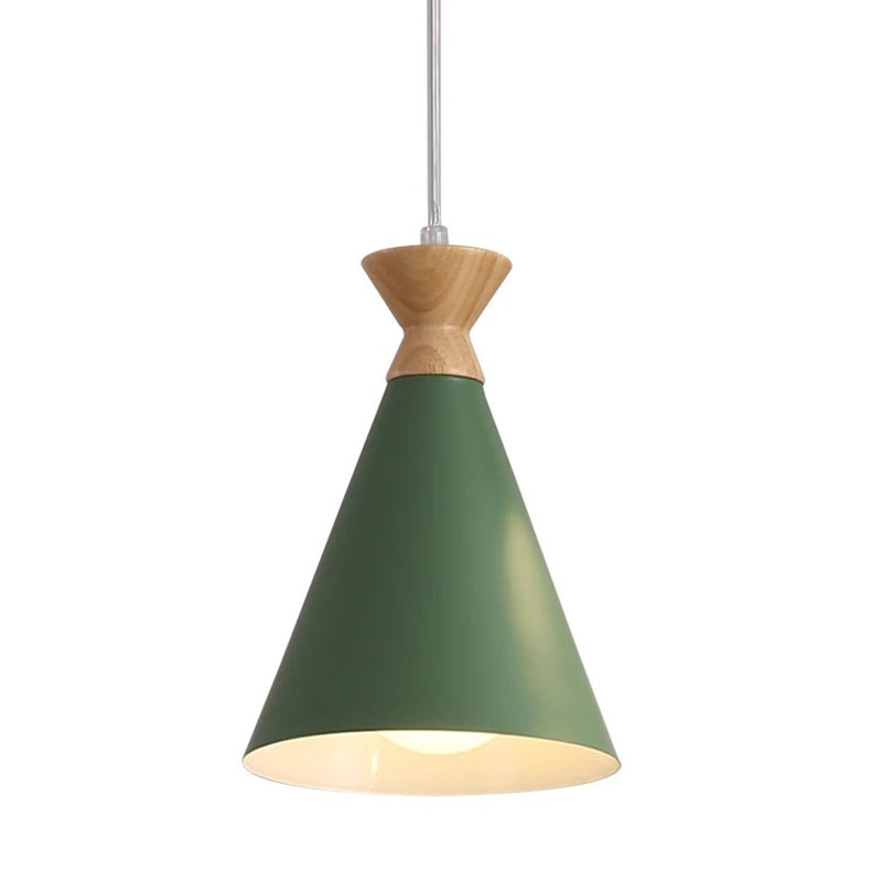 Minimalismo Nordico Macca a sospensione Luce sospesa con tonalità conica in metallo singolo lampadina in legno mini da letto