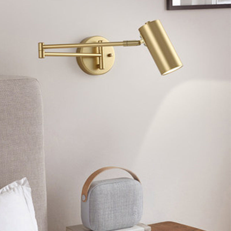 Metaal 1 lichte muur SCONCE Moderne cilindrische schaduw Wandlicht met verstelbare arm voor slaapkamer