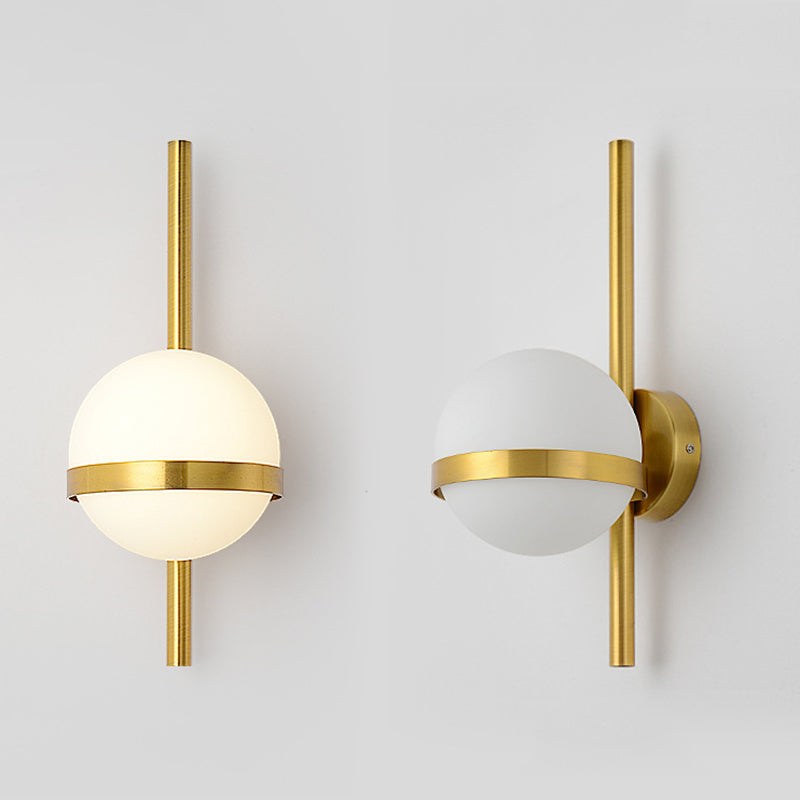 Modern Minimalist 1 Light Globe Wall Sconce White Glass Wall Lighting in Gold for Living Room