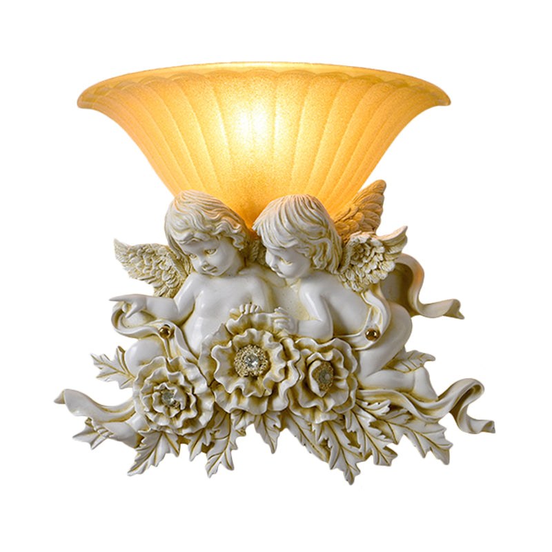 LAMPE DE MUR VERNE GRATINE ÉLEVÉE STYLE RÉTRO RETRO 1-LIGHT Yellow Flush Wall Light Sronce avec Rose / Beige Rose Detail