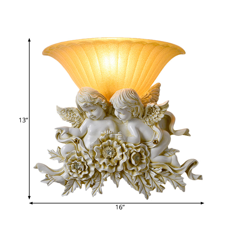 LAMPE DE MUR VERNE GRATINE ÉLEVÉE STYLE RÉTRO RETRO 1-LIGHT Yellow Flush Wall Light Sronce avec Rose / Beige Rose Detail