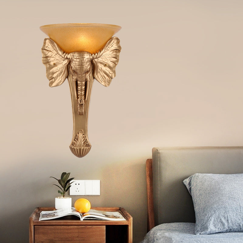 Single Resin Wall Light Colonial Style Gold Finish Elephant Flush Mount Wall Sconce