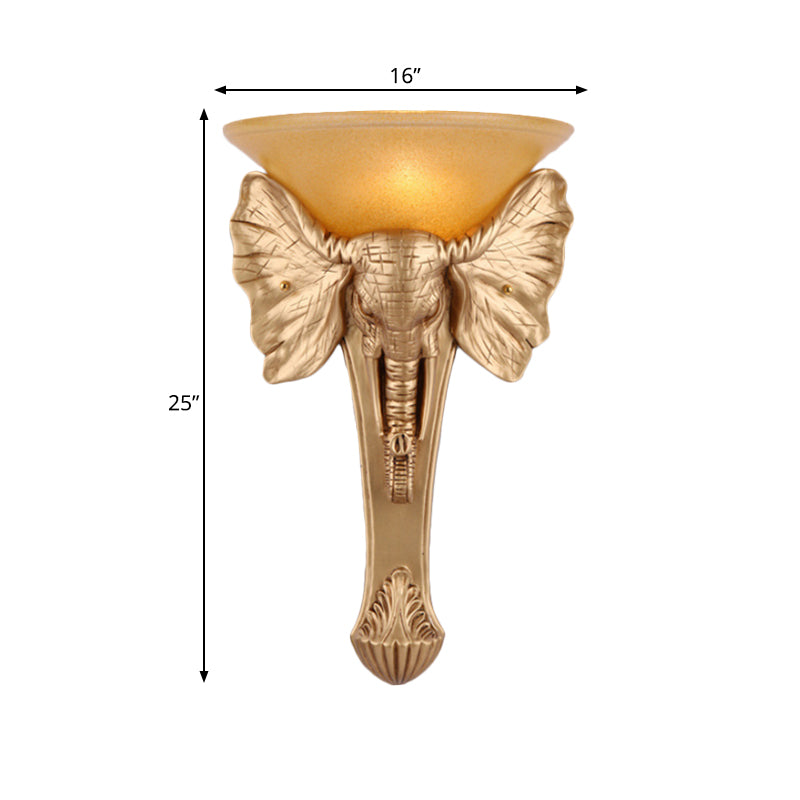 Single Resin Wall Light Colonial Style Gold Finish Elephant Flush Mount Wall Sconce