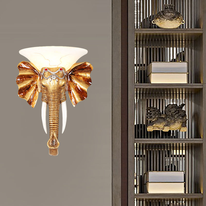 12.5"/17" W Resin Elephant Flush Wall Sconce Exquisite Colonial 1 Bulb Gold Finish Wall Mounted Lighting