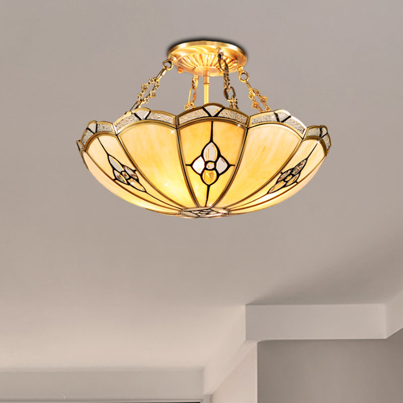 18"/19.5" W Dome Bedroom Semi-Flush Mount Light Colonial Frosted Glass 4 Bulbs Brass Close to Ceiling Lighting Fixture