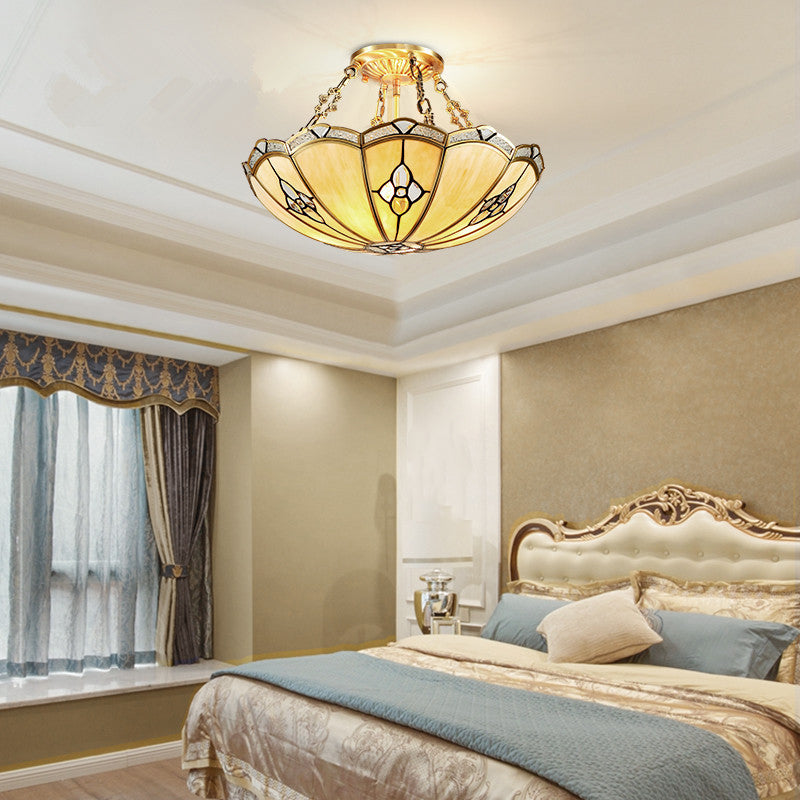 18"/19.5" W Dome Bedroom Semi-Flush Mount Light Colonial Frosted Glass 4 Bulbs Brass Close to Ceiling Lighting Fixture