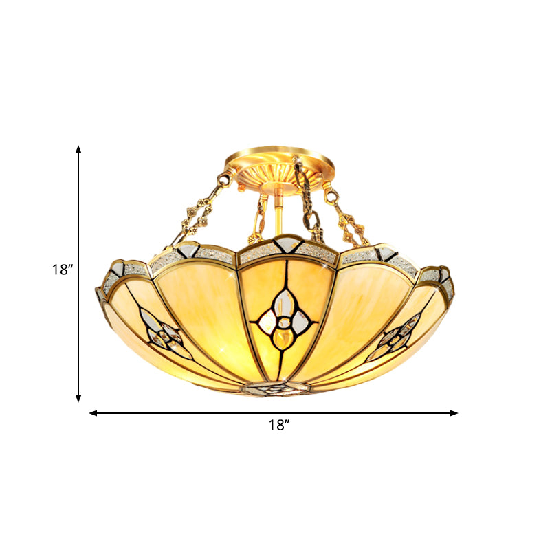 18"/19.5" W Dome Bedroom Semi-Flush Mount Light Colonial Frosted Glass 4 Bulbs Brass Close to Ceiling Lighting Fixture