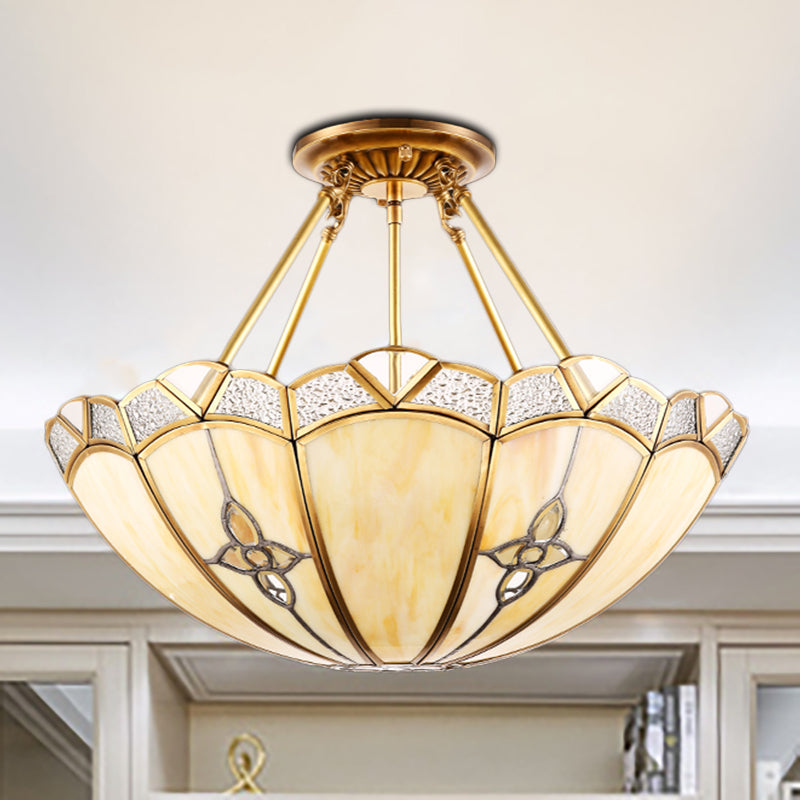 18"/19.5" W Dome Bedroom Semi-Flush Mount Light Colonial Frosted Glass 4 Bulbs Brass Close to Ceiling Lighting Fixture