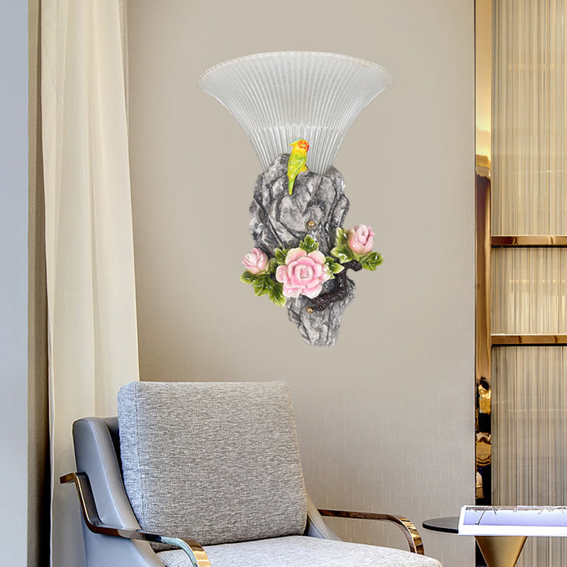 Grey Rock Garden Wall Light Fixture Modernist Resin 1 Light Engraved Surface Wall Sconce