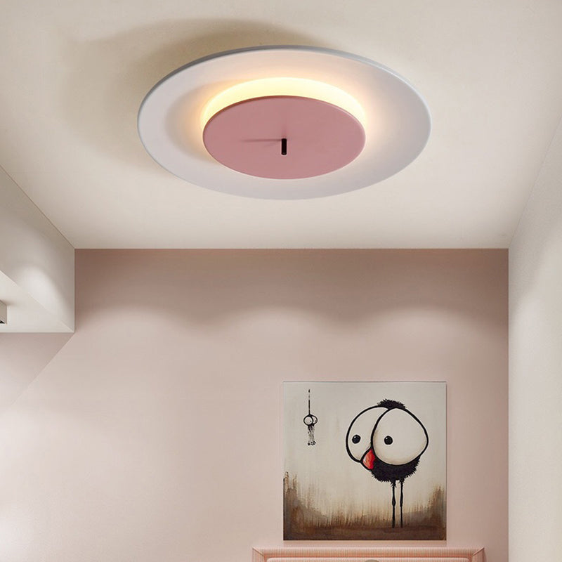 Macaroon UFO Flush Ceiling Light Fixture Creative LED Flush Ceiling Lights for Bedroom