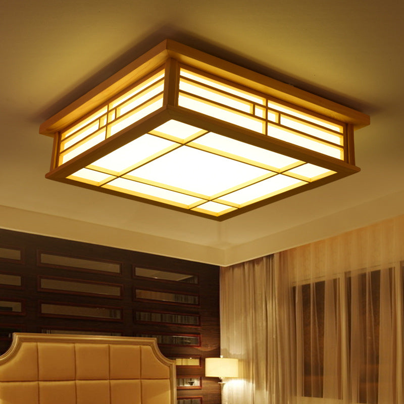 Wooden Flush Mount Ceiling Light LED Square Flush Mount Light for Living Room Bedroom