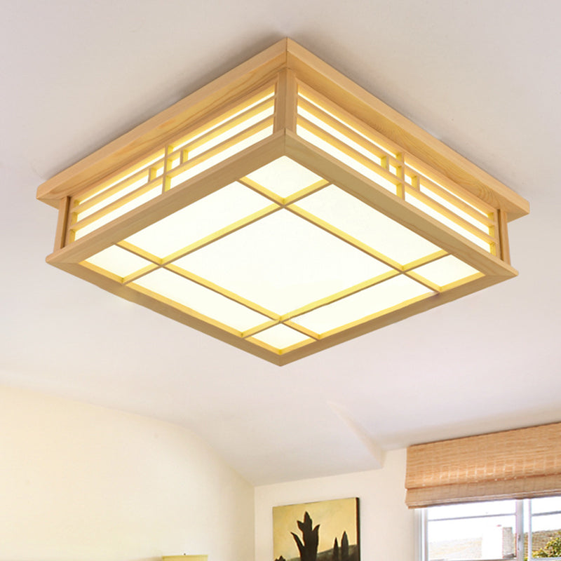Wooden Flush Mount Ceiling Light LED Square Flush Mount Light for Living Room Bedroom