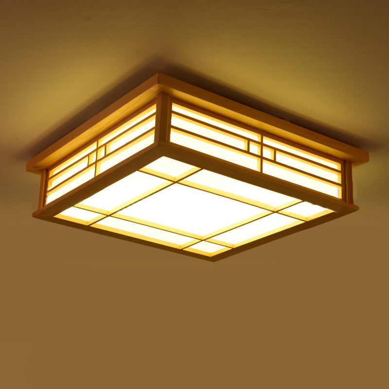 Wooden Flush Mount Ceiling Light LED Square Flush Mount Light for Living Room Bedroom