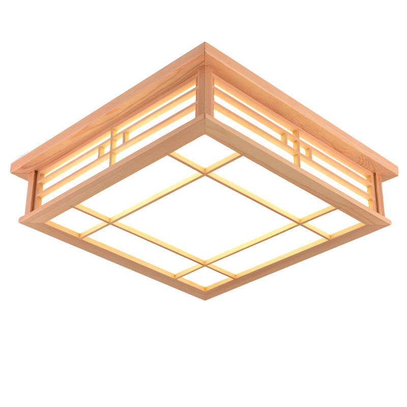 Wooden Flush Mount Ceiling Light LED Square Flush Mount Light for Living Room Bedroom