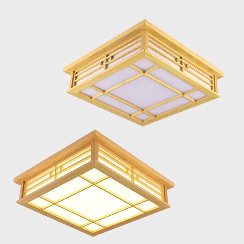 Wooden Flush Mount Ceiling Light LED Square Flush Mount Light for Living Room Bedroom