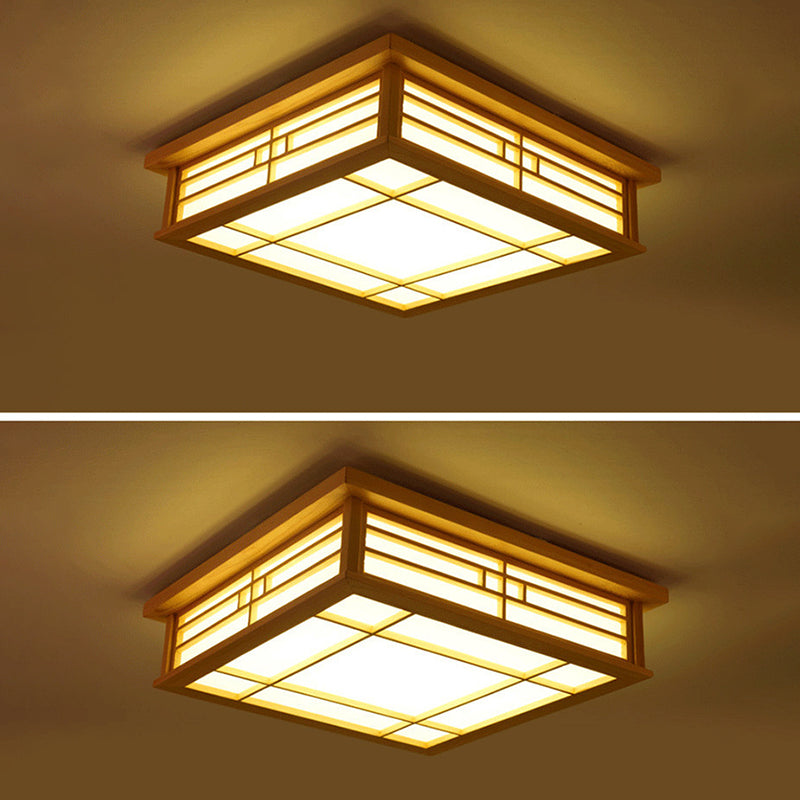 Wooden Flush Mount Ceiling Light LED Square Flush Mount Light for Living Room Bedroom