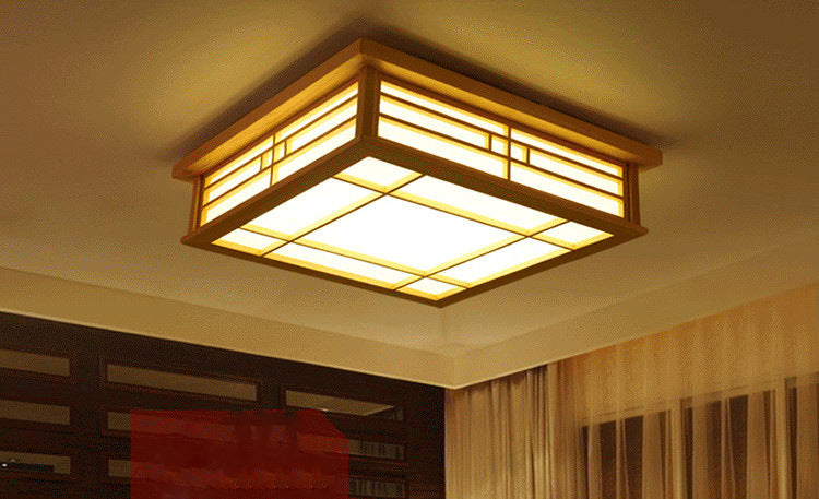 Wooden Flush Mount Ceiling Light LED Square Flush Mount Light for Living Room Bedroom