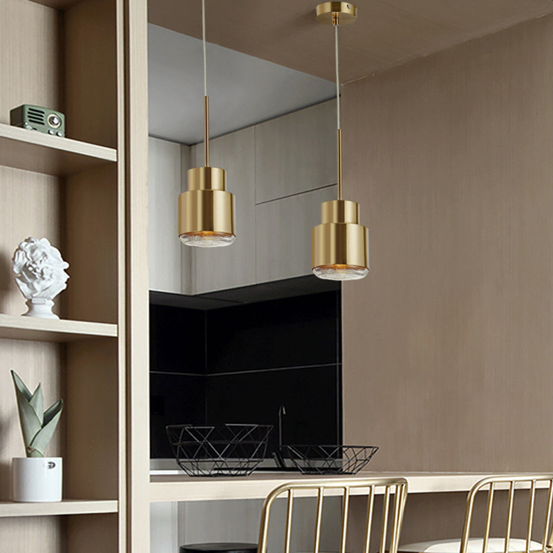 Metalen cilinderhangende verlichtingsarmatuur eenvoudige stijl hanglamp lichtbarmsel in goud