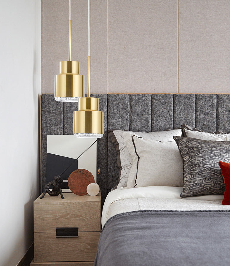 Metalen cilinderhangende verlichtingsarmatuur eenvoudige stijl hanglamp lichtbarmsel in goud