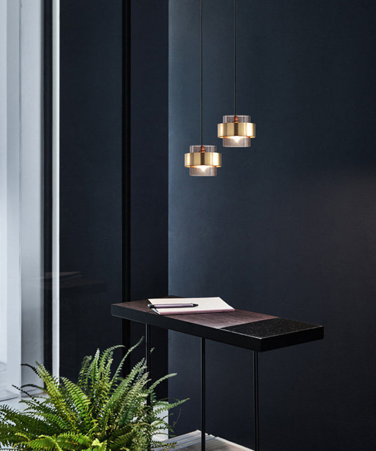 Goldzylinder Suspension Anhänger zeitgenössischer Stil Metall Decke Anhänger Licht für Schlafzimmer