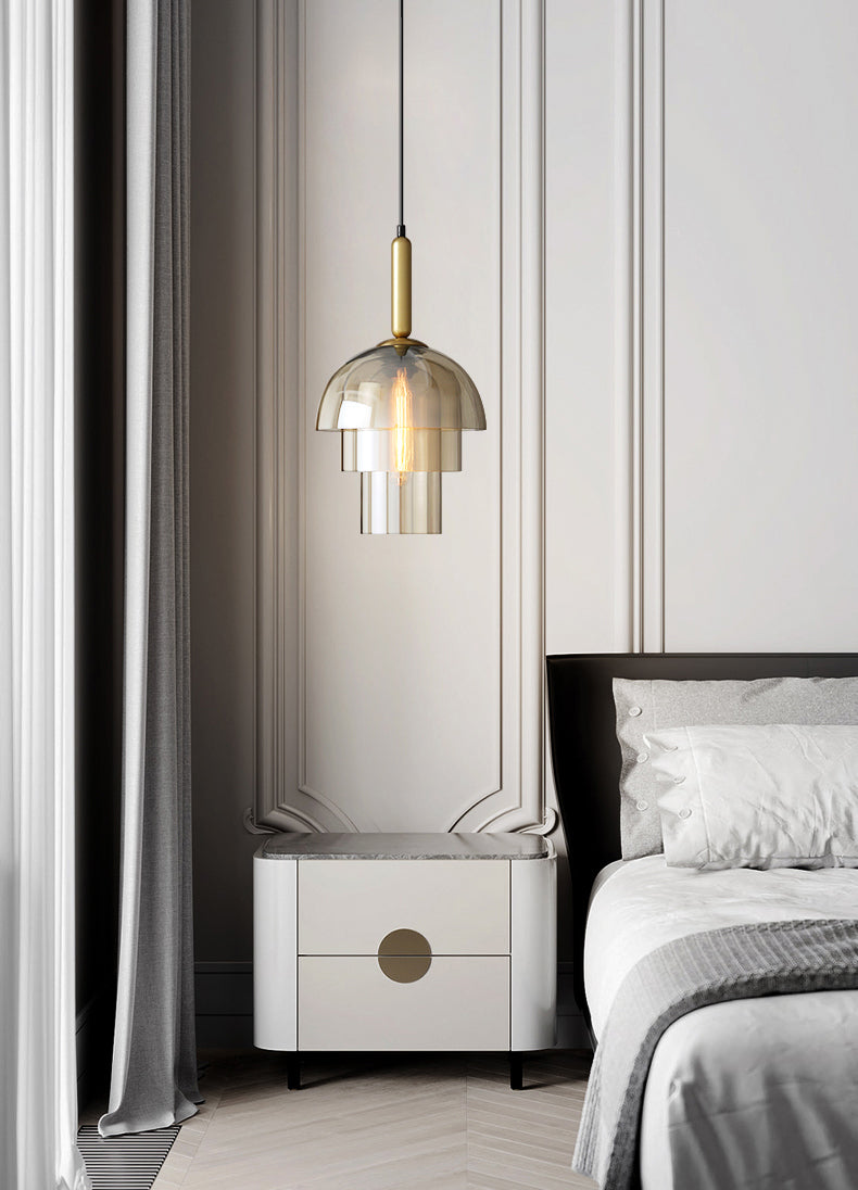 Cognac Triple-layer Glass Shade Suspension Light 9.8" Wide Modern Style Lighting Fixture for Entrance Hallway