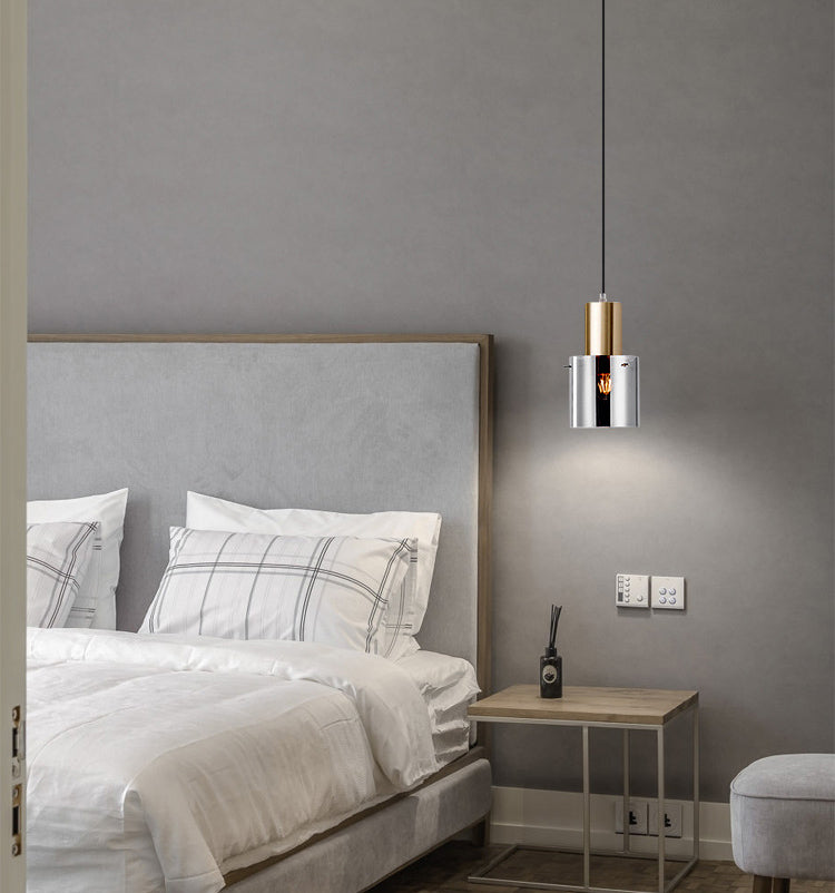 Cylinder Living Room Pendant Lighting Glass Minimalist Ceiling Pendant Light in Rose Gold