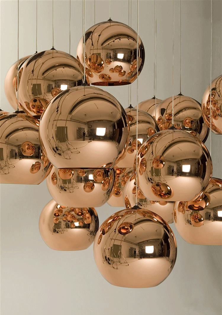 Luz colgante de 1 globo de 1 luces con sombra de vidrio de espejo electrochalado de bronce Simplicidad contemporánea Fixtura de iluminación de comedor
