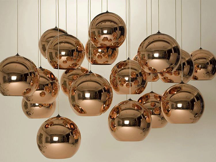 Luz colgante de 1 globo de 1 luces con sombra de vidrio de espejo electrochalado de bronce Simplicidad contemporánea Fixtura de iluminación de comedor
