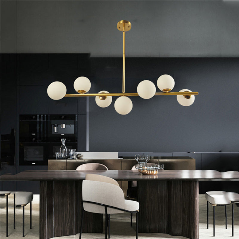 Linear Island Lighting Fixture Minimalism Glass Gold Island Chandelier for Dinning Room