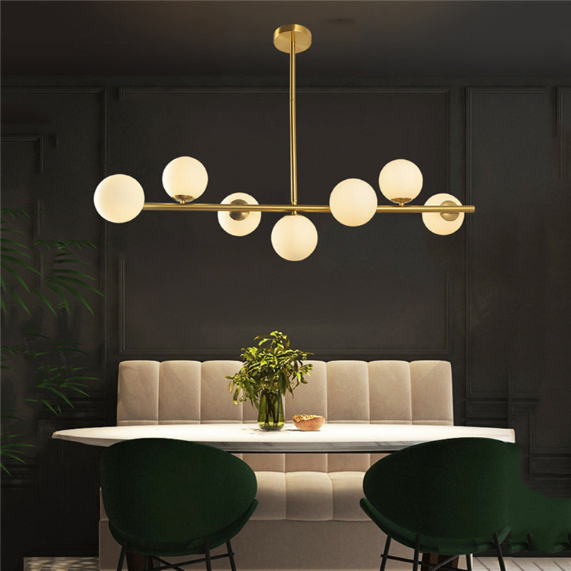 Linear Island Lighting Fixture Minimalism Glass Gold Island Chandelier for Dinning Room