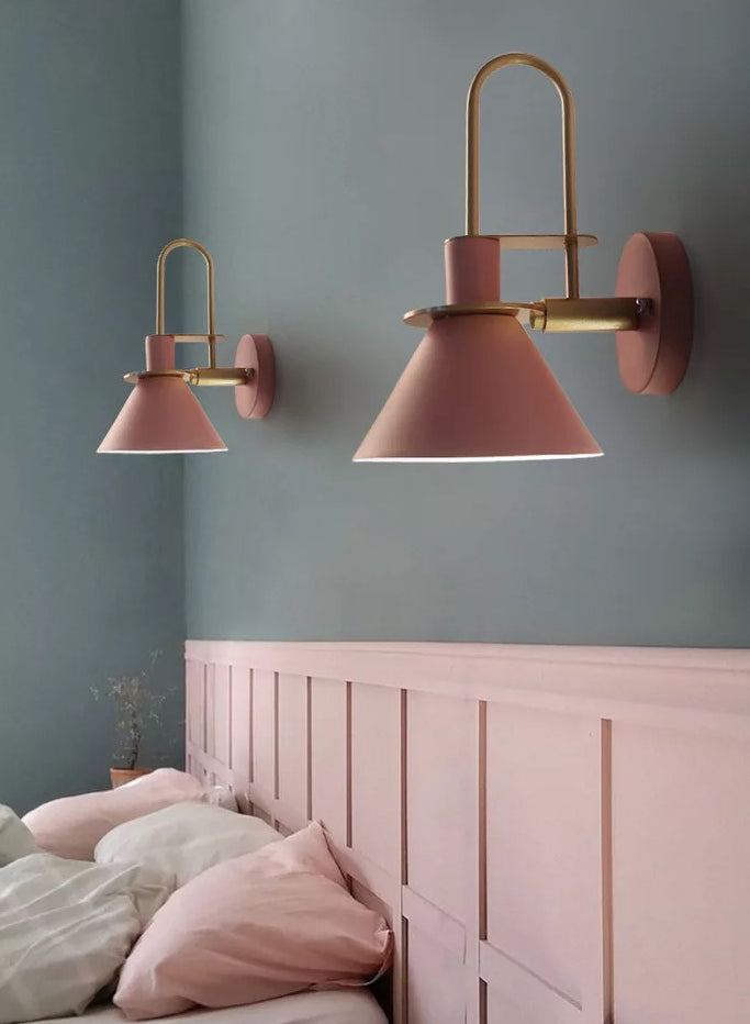 12" H Nordic Macaroon Style Metal Wall Sconce Single Bulb Cone Shade Wall Lamp for Bedroom