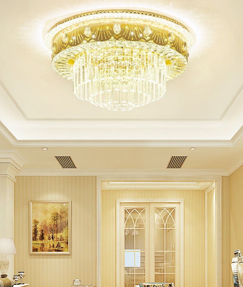 Multi-Layer Flush Ceiling Light Modern Crystal Bedroom LED Flush Mount Lighting in Gold