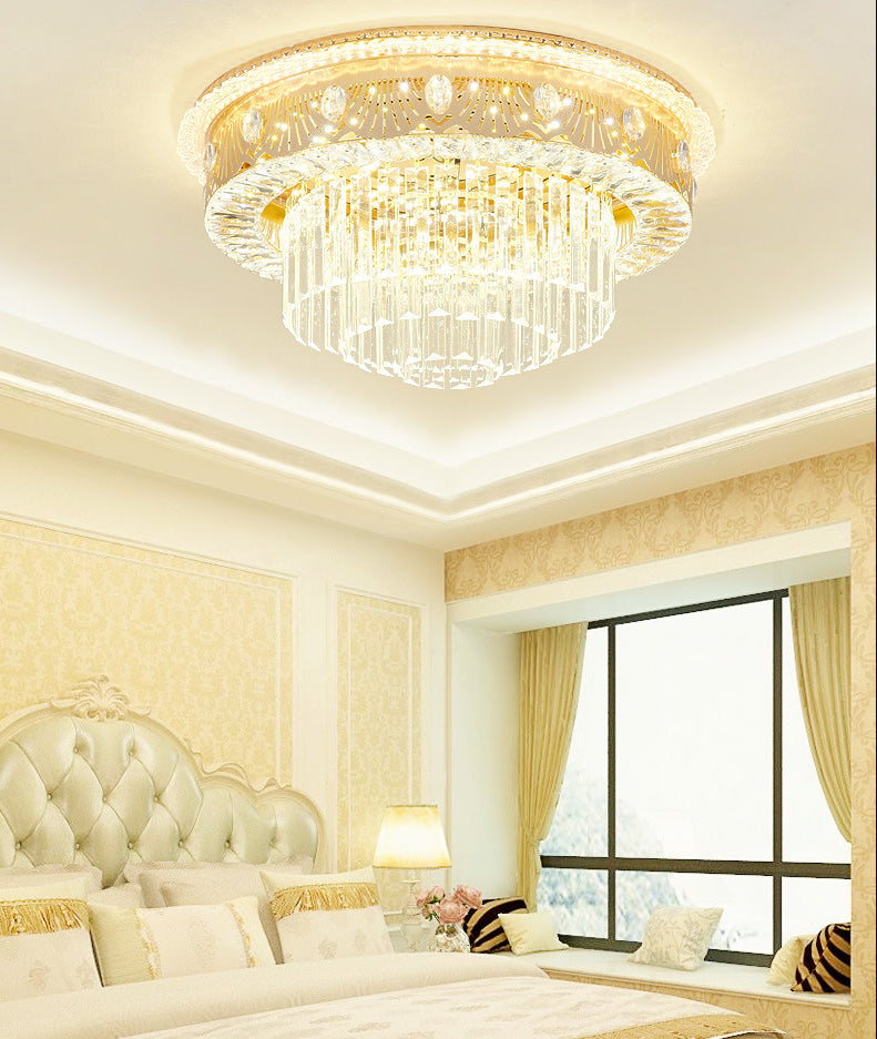 Multi-Layer Flush Ceiling Light Modern Crystal Bedroom LED Flush Mount Lighting in Gold